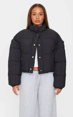 PrettyLittleThing Puffer Jackets*Petite Soft Nylon Set In Sleeve Popper Pocket Puffer Jacket