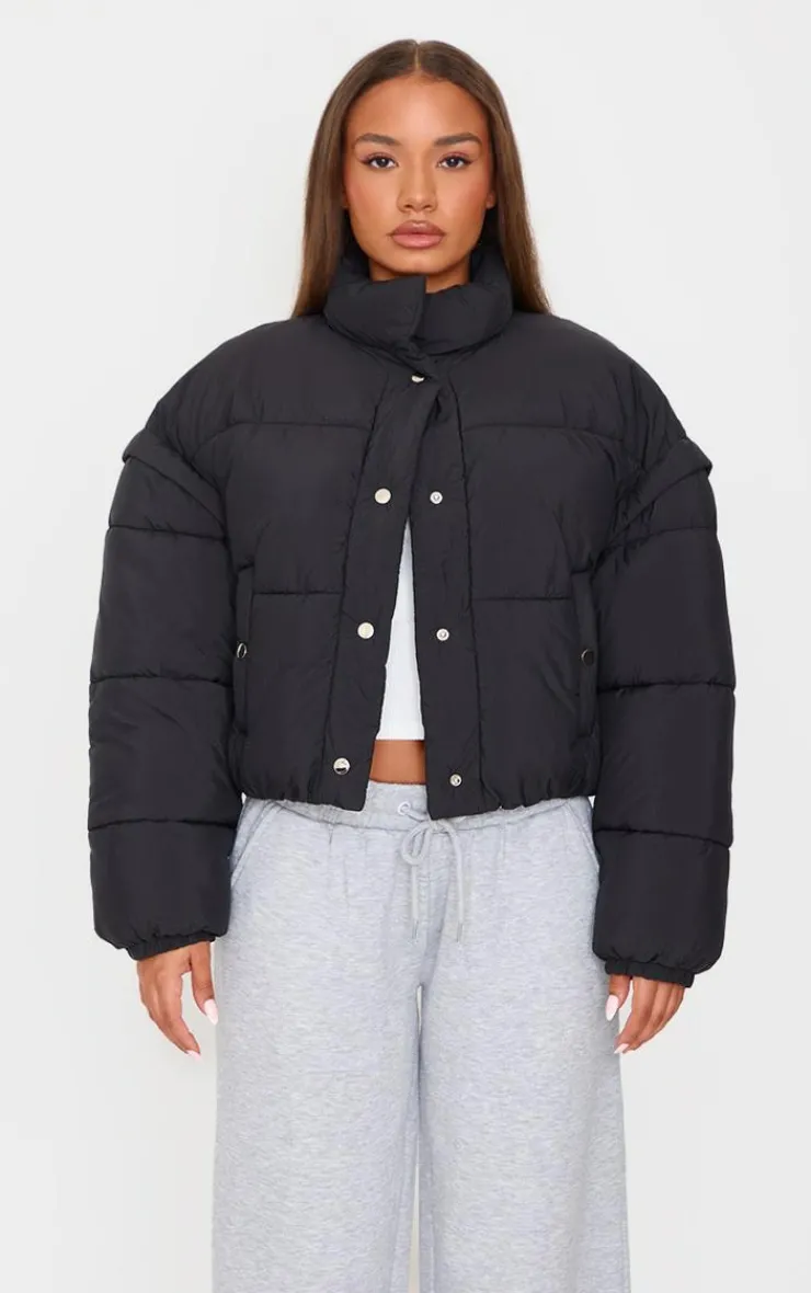 PrettyLittleThing Puffer Jackets*Petite Soft Nylon Set In Sleeve Popper Pocket Puffer Jacket