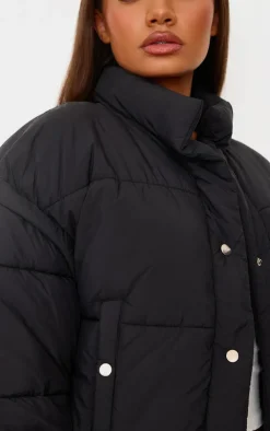 PrettyLittleThing Puffer Jackets*Petite Soft Nylon Set In Sleeve Popper Pocket Puffer Jacket