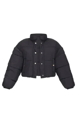 PrettyLittleThing Puffer Jackets*Petite Soft Nylon Set In Sleeve Popper Pocket Puffer Jacket