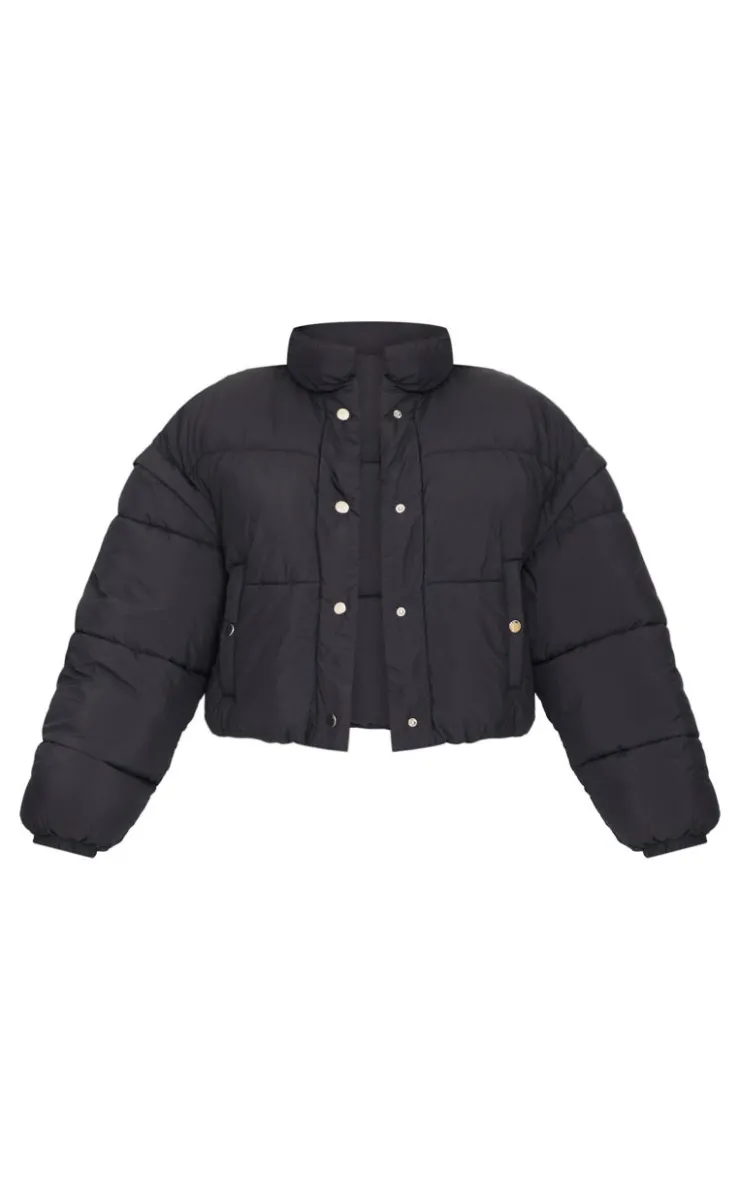 PrettyLittleThing Puffer Jackets*Petite Soft Nylon Set In Sleeve Popper Pocket Puffer Jacket