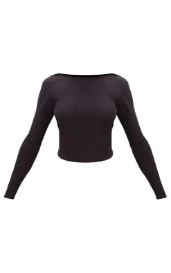 Hot PrettyLittleThing Petite Soft Touch Long Sleeve Longline Top Black