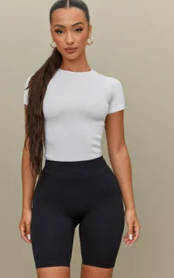 PrettyLittleThing Snatched*Petite Structured Snatched Rib Bike Shorts