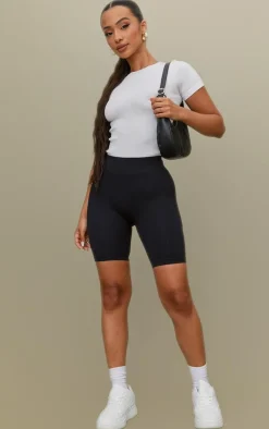 PrettyLittleThing Snatched*Petite Structured Snatched Rib Bike Shorts