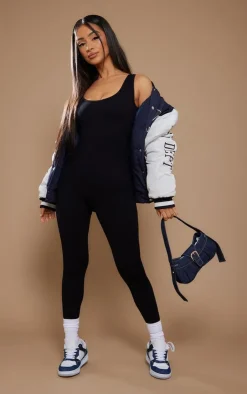 PrettyLittleThing Snatched*Petite Structured Snatched Ribbed Scoop Neck Jumpsuit