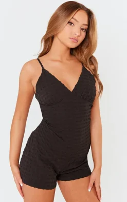 Petite Textured Cup Detail Romper-PrettyLittleThing Outlet