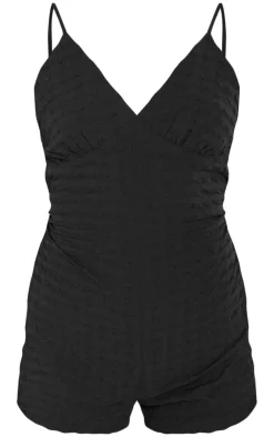 Petite Textured Cup Detail Romper-PrettyLittleThing Outlet