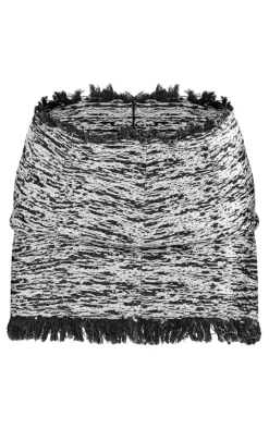 New PrettyLittleThing Petite Tweed Frayed Hem Mini Skirt Black