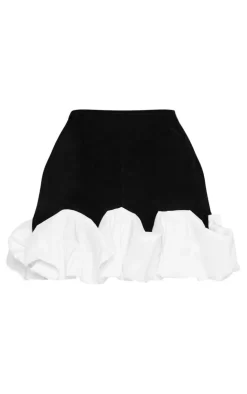 Discount PrettyLittleThing Petite Velvet Ruffle Detail Asymmetric Mini Skirt Black