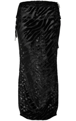 Outlet PrettyLittleThing Petite Zerba Print Devore Maxi Skirt Black