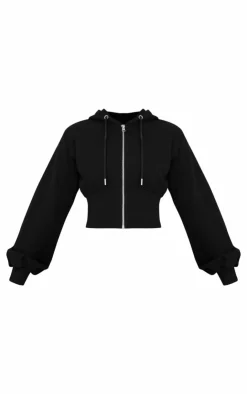 Best PrettyLittleThing Petite Zip Up Cropped Hoodie Black