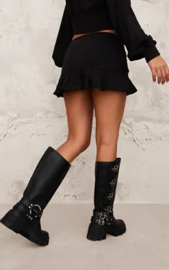 Outlet PrettyLittleThing Petite Zip Up Frill Detail Mini Skirt Black
