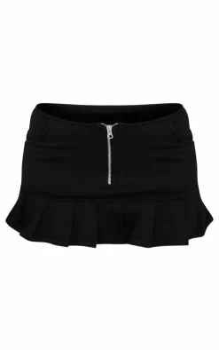 Outlet PrettyLittleThing Petite Zip Up Frill Detail Mini Skirt Black