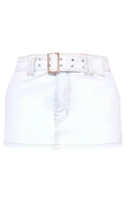 Petite Buckle Detail Denim Mini Skirt-PrettyLittleThing Online