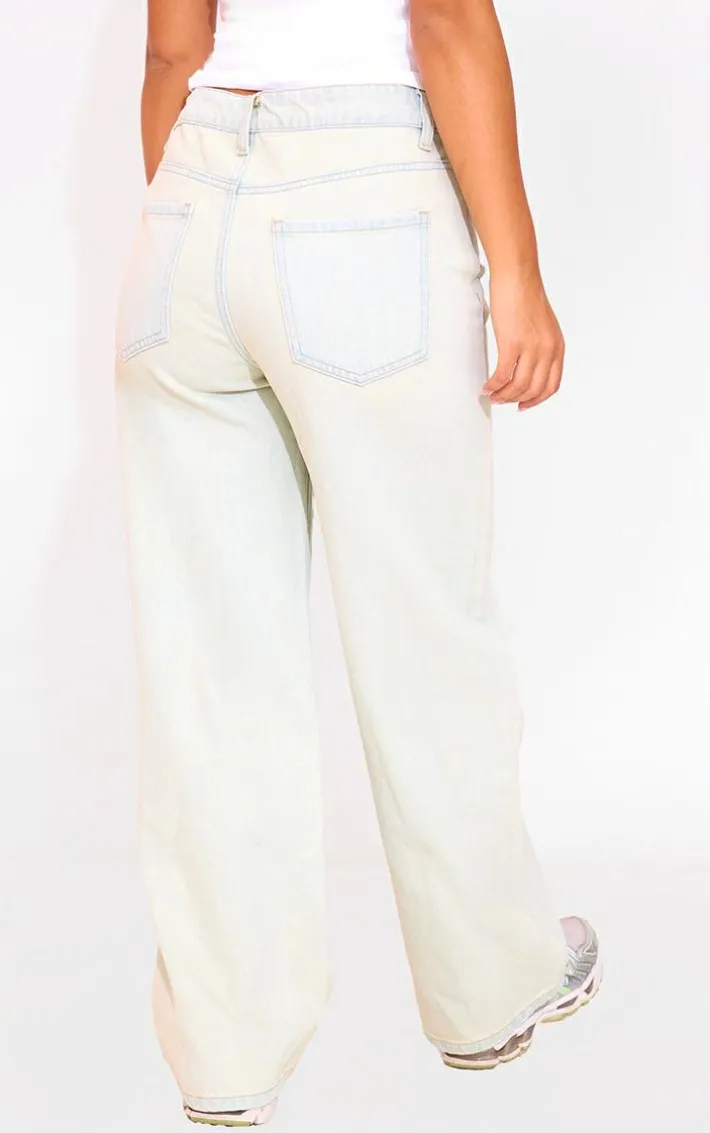 Petite Bleach Wash Denim Straight Leg Jeans