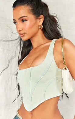 PrettyLittleThing Corsets*Petite Denim Seam Detail Corset