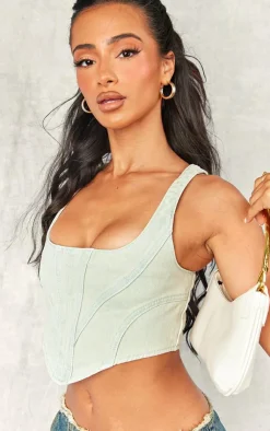 PrettyLittleThing Corsets*Petite Denim Seam Detail Corset