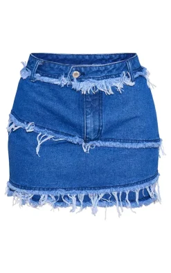Clearance PrettyLittleThing Petite Denim Frayed Mini Skirt Blue