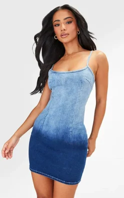 Petite Denim Strappy Bodycon Dress-PrettyLittleThing Best