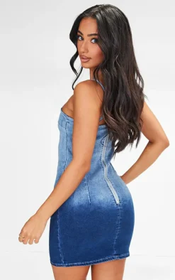 Petite Denim Strappy Bodycon Dress-PrettyLittleThing Best