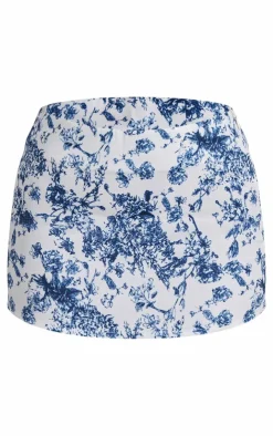 Clearance PrettyLittleThing Petite Floral Print Mini Skirt Blue