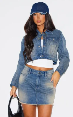 New PrettyLittleThing Petite Frayed Hem Mini Skirt Blue