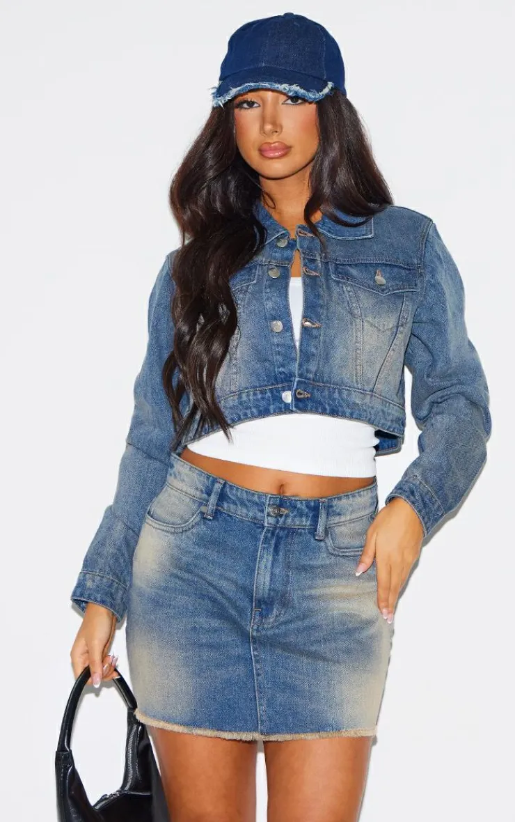 New PrettyLittleThing Petite Frayed Hem Mini Skirt Blue