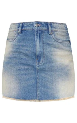New PrettyLittleThing Petite Frayed Hem Mini Skirt Blue