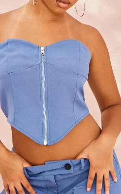 Outlet PrettyLittleThing Petite Zip Up Corset Top Blue Grey