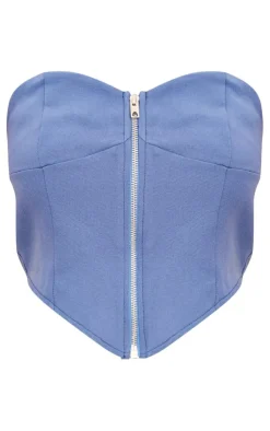 Outlet PrettyLittleThing Petite Zip Up Corset Top Blue Grey