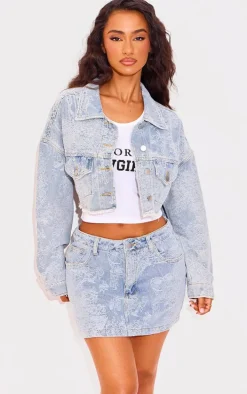 Petite Blue Jacquard Denim Micro Mini Skirt