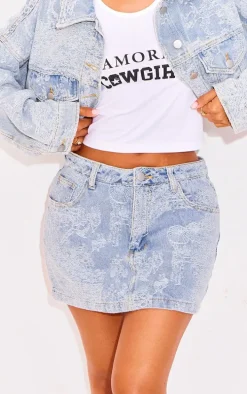 Petite Blue Jacquard Denim Micro Mini Skirt