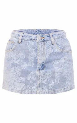 Petite Blue Jacquard Denim Micro Mini Skirt