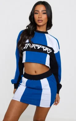 Hot PrettyLittleThing Petite Jersey Contrast Mini Skirt Blue
