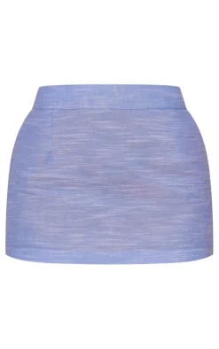 Sale PrettyLittleThing Petite Marl Linen Look Mini Skirt Blue