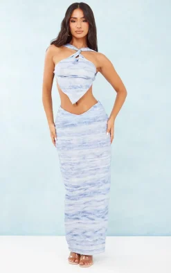 Sale PrettyLittleThing Petite Ombre Halterneck Crop Top Blue