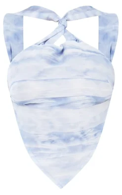 Sale PrettyLittleThing Petite Ombre Halterneck Crop Top Blue