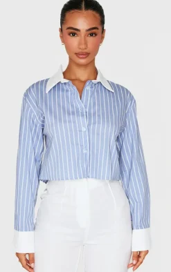 PrettyLittleThing Shirts*Petite Pinstripe Cropped Shirt