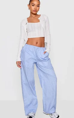 Petite Blue Pinstripe Woven Drawstring Waist Low Rise Pants