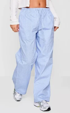Petite Blue Pinstripe Woven Drawstring Waist Low Rise Pants