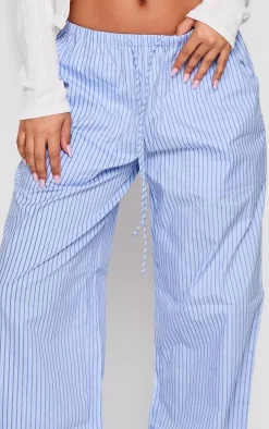Petite Blue Pinstripe Woven Drawstring Waist Low Rise Pants