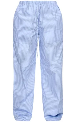 Petite Blue Pinstripe Woven Drawstring Waist Low Rise Pants