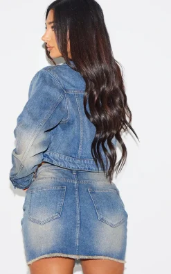 Hot PrettyLittleThing Petite Pocket Detail Cropped Denim Jacket Blue