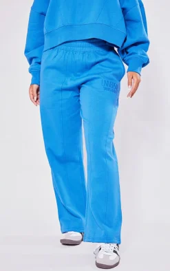 Online PrettyLittleThing Petite Premium Tonal Print Panelled Straight Leg Sweatpants Blue