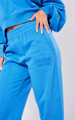 Online PrettyLittleThing Petite Premium Tonal Print Panelled Straight Leg Sweatpants Blue