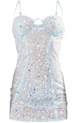 Petite Sequin Bust Detail Mini Dress-PrettyLittleThing Hot