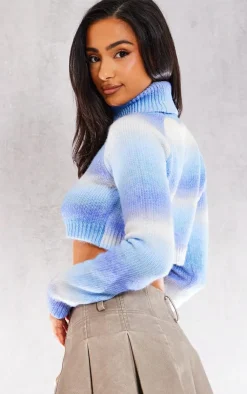PrettyLittleThing Knitted Tops*Petite Stripe High Neck Fluffy Knitted Crop Sweater