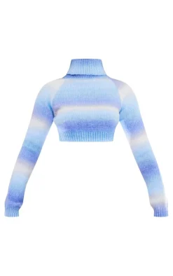PrettyLittleThing Knitted Tops*Petite Stripe High Neck Fluffy Knitted Crop Sweater