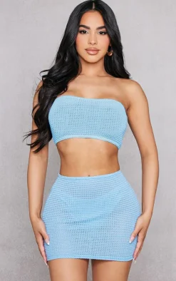 Discount PrettyLittleThing Petite Textured Bodycon Skirt Blue