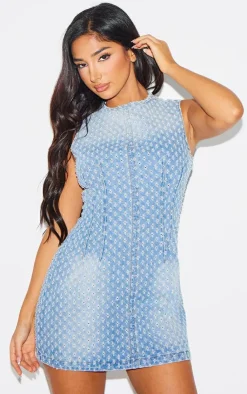 Petite Textured Denim Sleeveless Mini Dress-PrettyLittleThing Hot